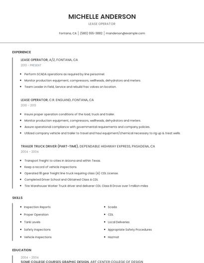 Lease Operator Resume