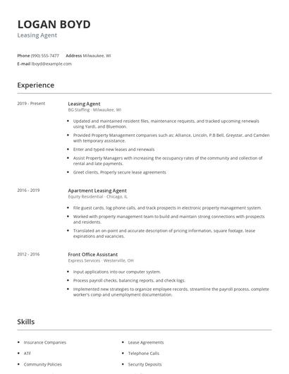 Leasing Agent Resume