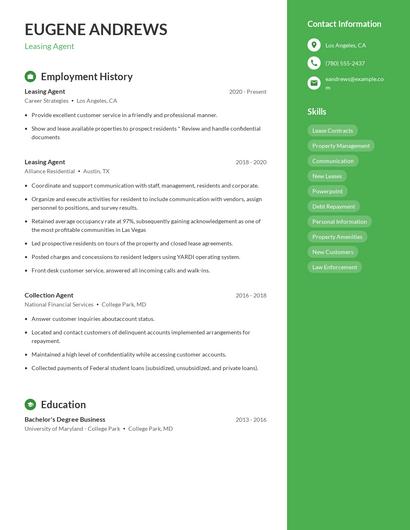 Leasing Agent Resume