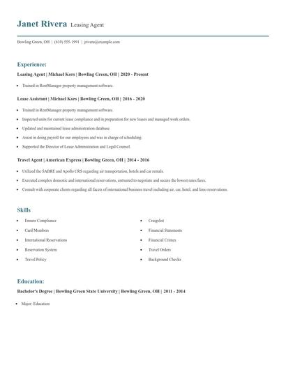 Leasing Agent Resume