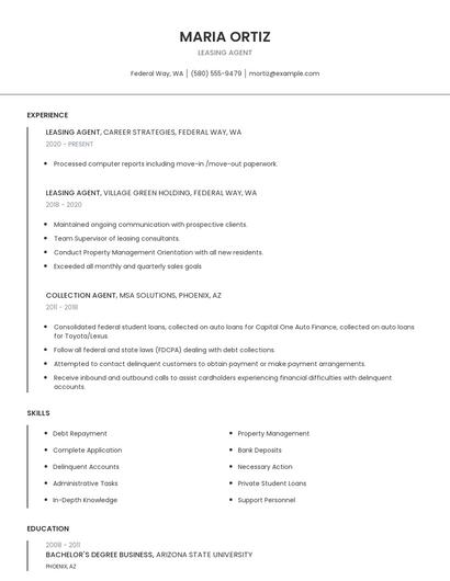 Leasing Agent Resume