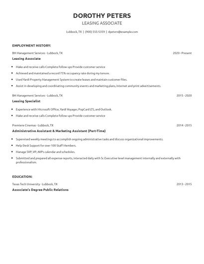 Leasing Associate Resume