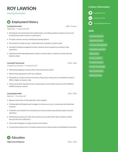 Leasing Associate Resume