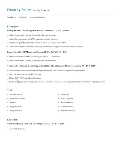 Leasing Associate Resume