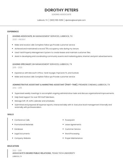 Leasing Associate Resume