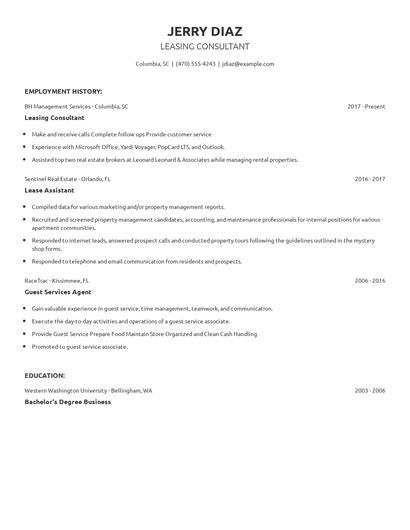 Leasing Consultant Resume