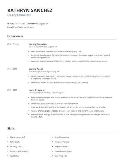 Leasing Consultant Resume