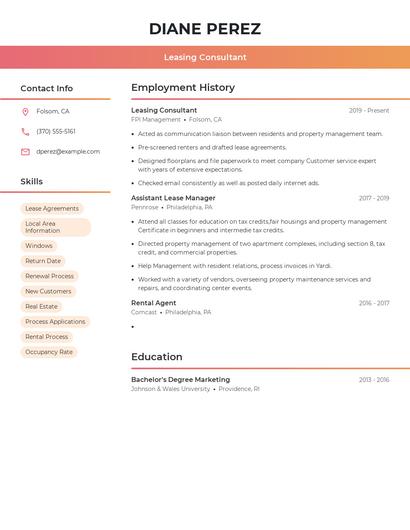Leasing Consultant Resume