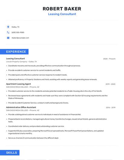 Leasing Consultant Resume