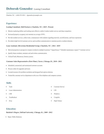 Leasing Consultant Resume