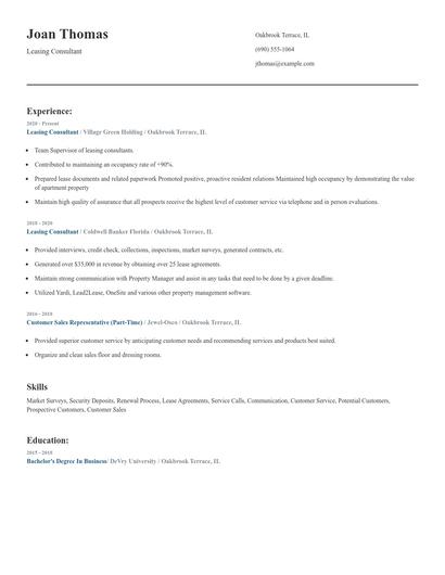 Leasing Consultant Resume