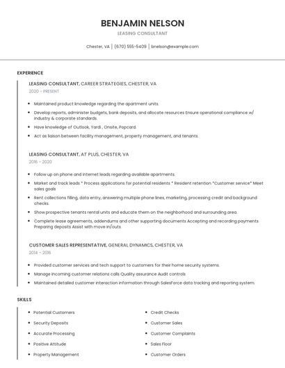 Leasing Consultant Resume
