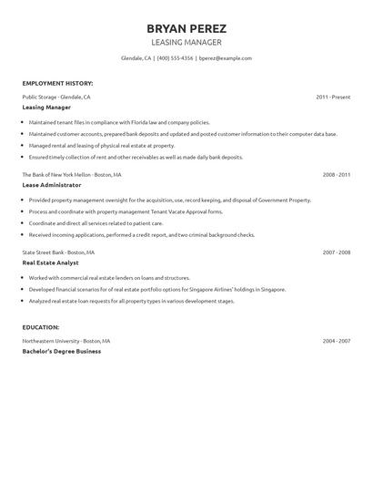 Leasing Manager Resume