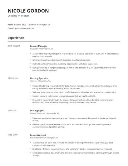 Leasing Manager Resume