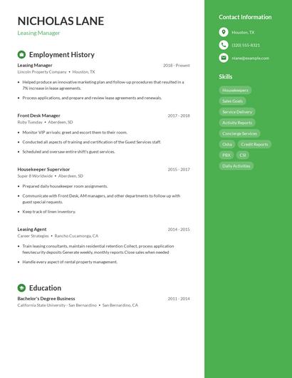 Leasing Manager Resume