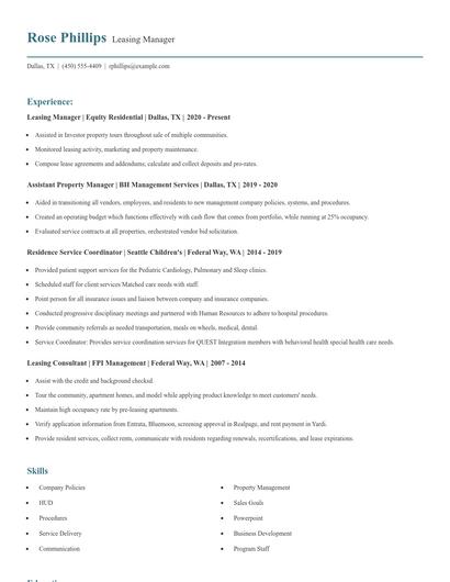 Leasing Manager Resume