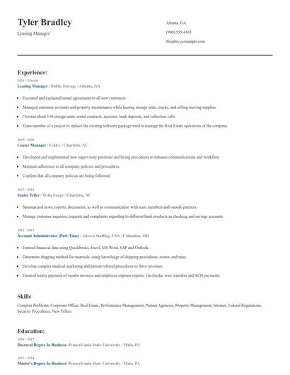 Leasing Manager Resume