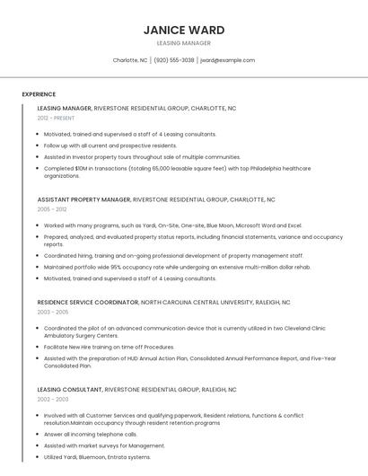 Leasing Manager Resume