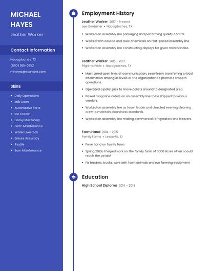 Leather Worker Resume