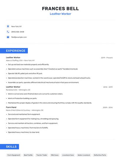 Leather Worker Resume