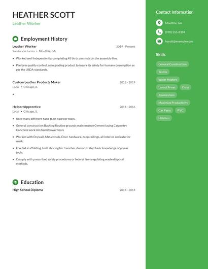 Leather Worker Resume