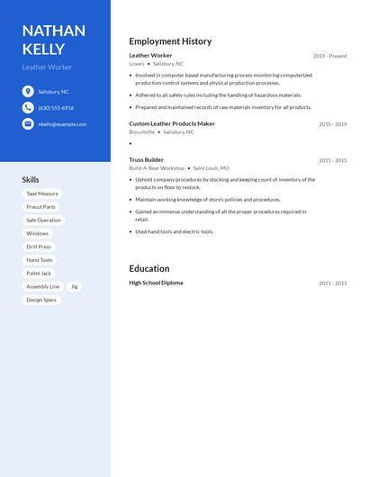 Leather Worker Resume
