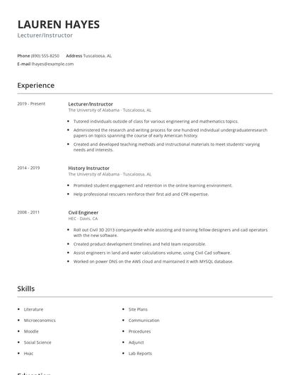 Lecturer/Instructor Resume
