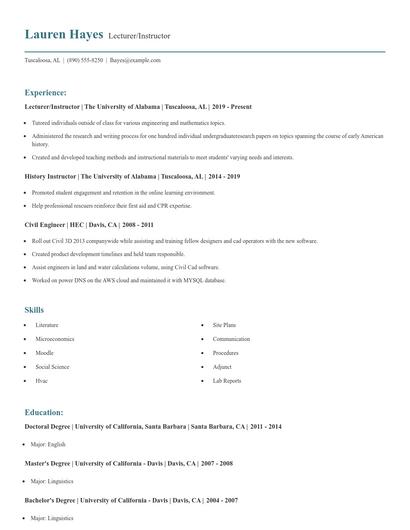 Lecturer/Instructor Resume