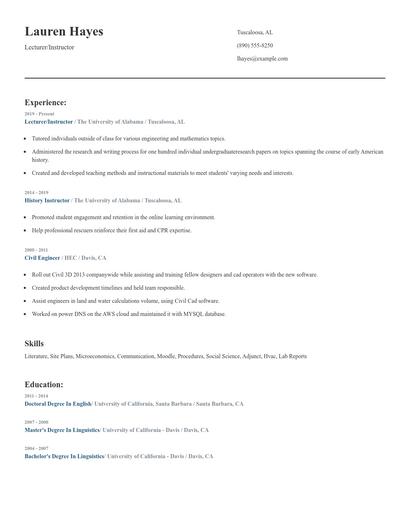 Lecturer/Instructor Resume