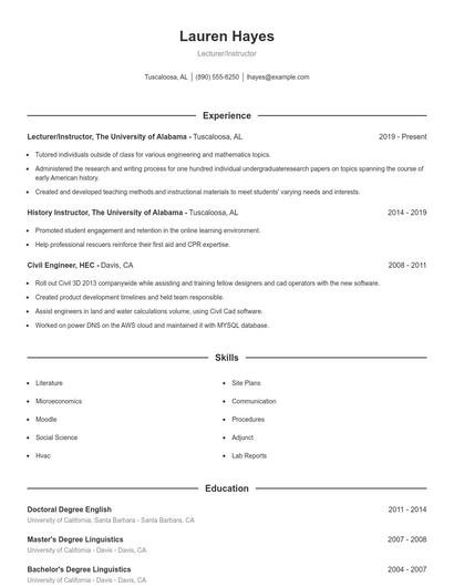 Lecturer/Instructor Resume