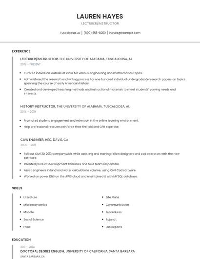 Lecturer/Instructor Resume