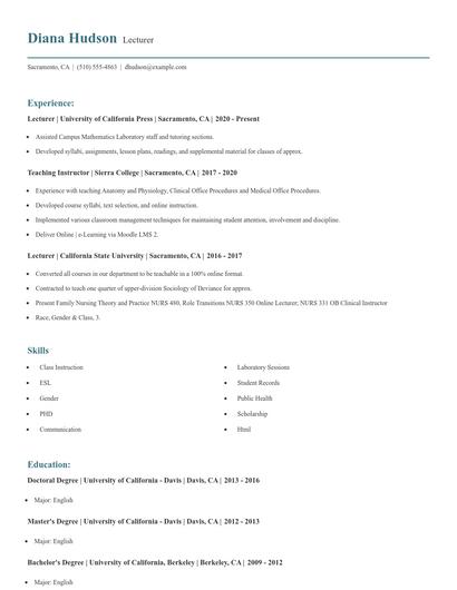 Lecturer Resume