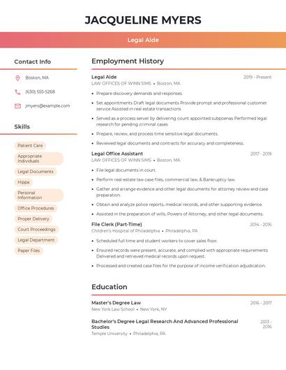 Legal Aide Resume