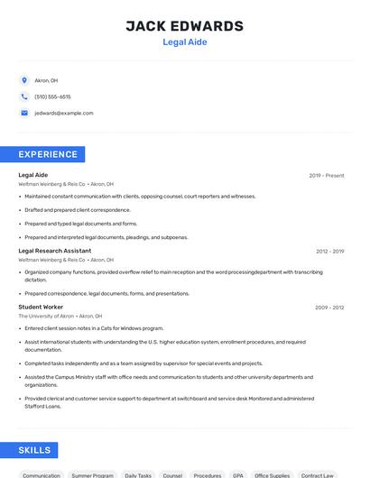 Legal Aide Resume