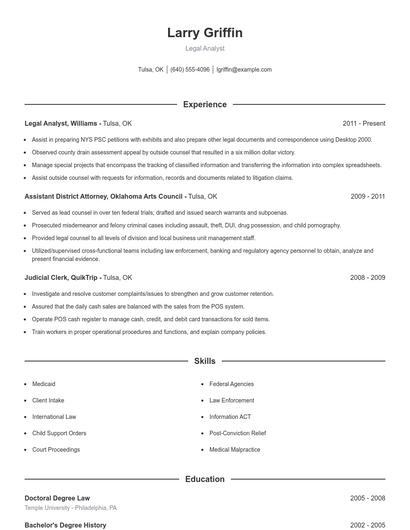 Legal Analyst Resume