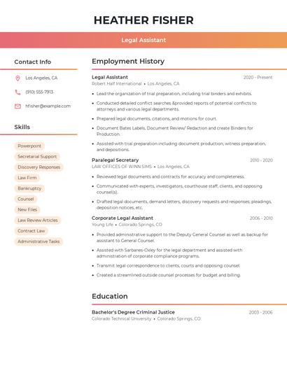 Legal Assistant Resume