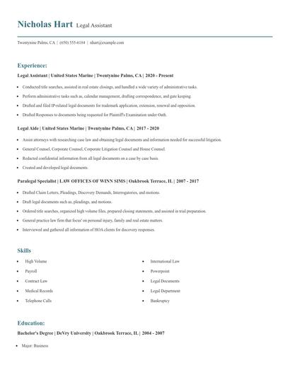 Legal Assistant Resume