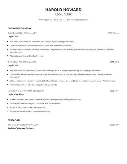 Legal Clerk Resume