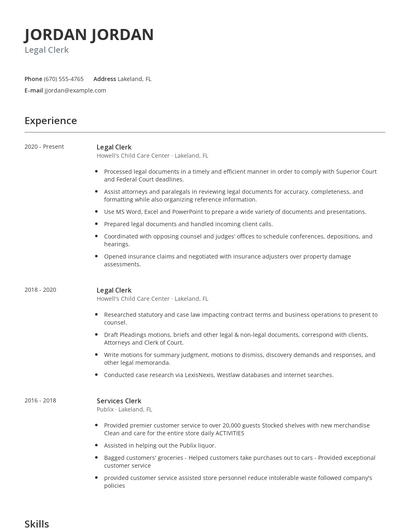 Legal Clerk Resume