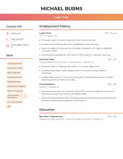 Legal Clerk Resume