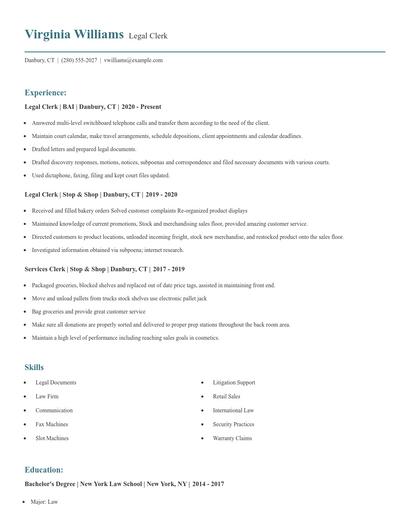 Legal Clerk Resume