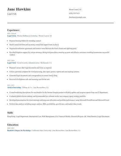 Legal Clerk Resume