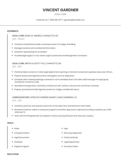 Legal Clerk Resume