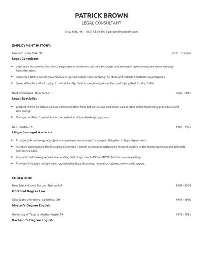 Legal Consultant Resume