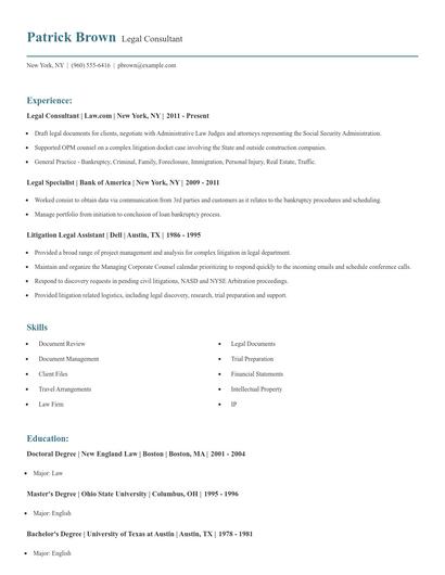 Legal Consultant Resume