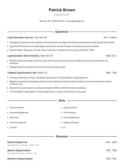 Legal Consultant Resume