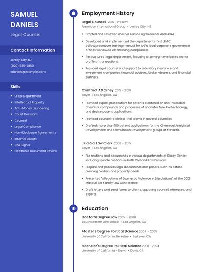 Legal Counsel Resume
