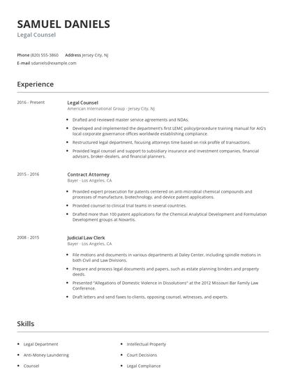 Legal Counsel Resume