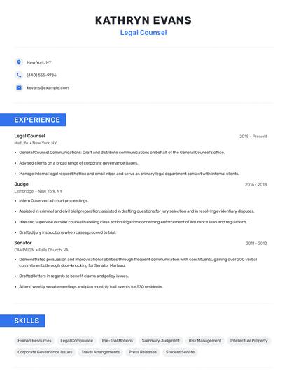 Legal Counsel Resume
