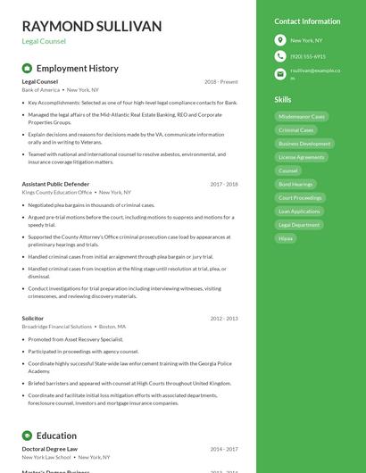 Legal Counsel Resume